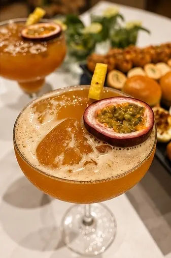 Cocktail fruit de la passion servi lors d'un événement Edmond Traiteur